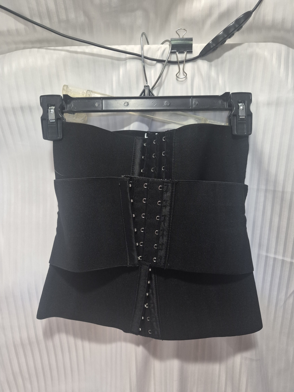 Strapless Black Abdominal Shapewear with Front Hook-and-Eye Waist Panel